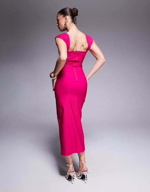 strapless open back dress Abstract Bandeau Bodycon Midi Dress - Cerise