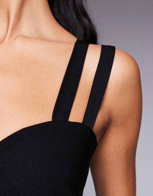 Vesper bengaline strappy sweetheart neck maxi dress in black, 3 of 4
