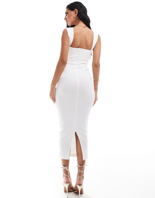 white midaxi bodycon dress MISSGUIDED Elegant Basic Ribbed Knit High Neck Bodycon Midaxi Dress With  Embroidered Logo Detail For Casual Golf Day Occasions White Summer
