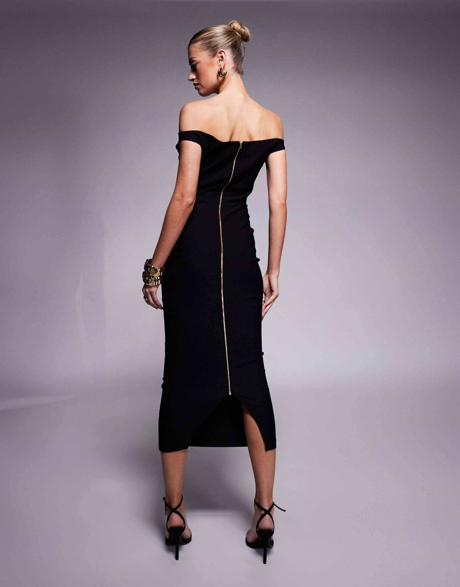vesper bengaline sweetheart neckline midaxi dress in black