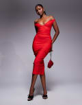 [Vesper] Vesper bengaline sweetheart neckline midaxi dress in red 10 RED