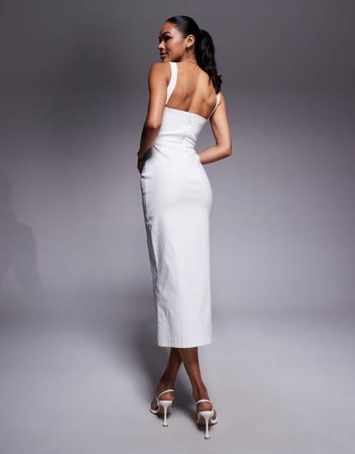 Vesper bengaline sweetheart neckline midaxi dress in white