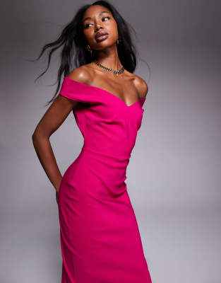 Vesper Bengaline Sweetheart Neckline Off The Shoulder Maxi Dress