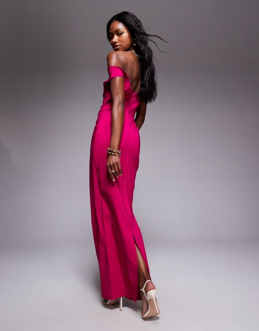 Vesper bengaline sweetheart neckline off the shoulder maxi dress in pink