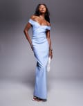 [Vesper] Vesper bengaline sweetheart neckline off-the-shoulder maxi dress in sky blue 6 Sky blue