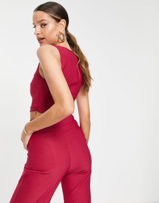 Vesper bengaline Tall crop top co-ord in raspberry, 4 of 4