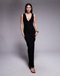 [Vesper] Vesper bengaline v-neck plunge maxi dress in black 16 BLACK