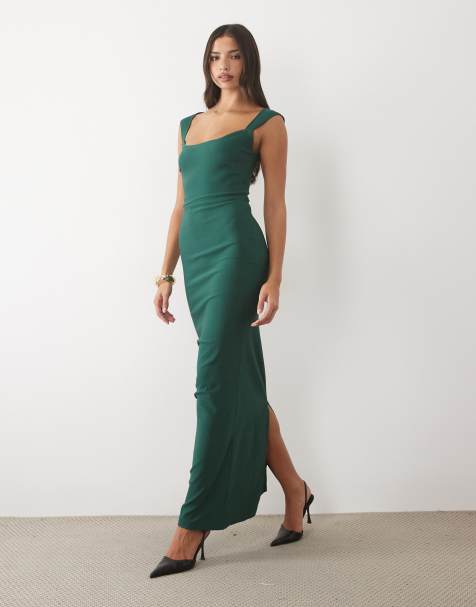 Vesper benglaine square neck maxi dress in forest green