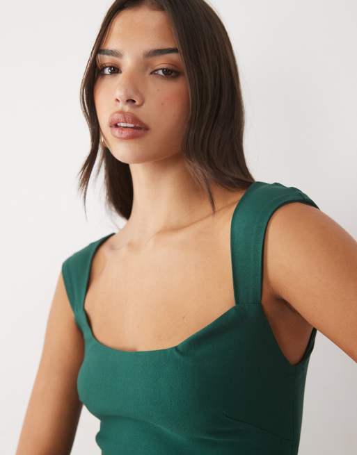 Vesper benglaine square neck maxi dress in forest green, 3 of 4