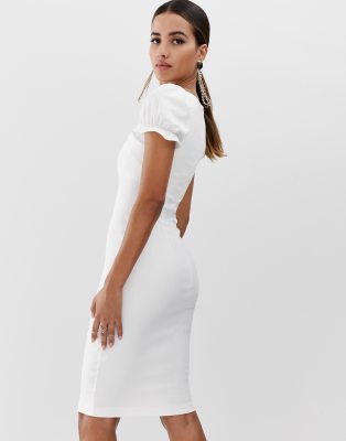 white bodycon dress with sleeves