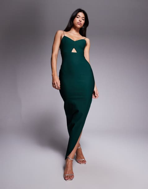 Vesper Bodycon maxi dress with side split in forest green - view 1