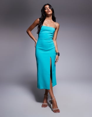 Vesper Bodycon midaxi dress with thigh split in ocean blue - view 1