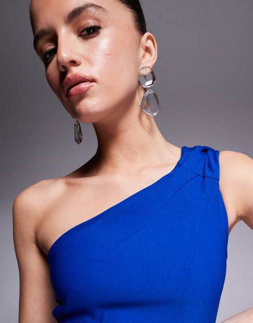 Vesper - Bodycon midaxi jurk van bengaline met schouderbandje in kobalt, 3 van 4