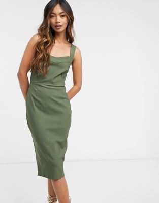 Vesper bodycon midi dress in olive green