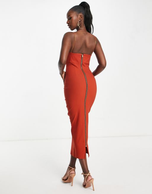 Vesper bodycon midi dress in rust