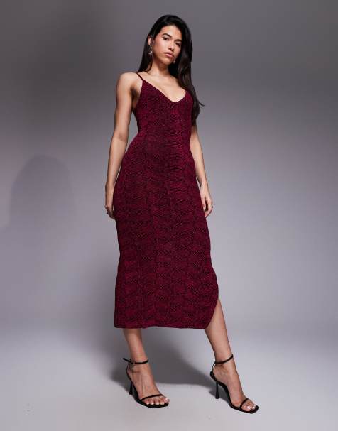 Vesper Bodycon sparkle midaxi dress with cami straps in fuchsia - view 1