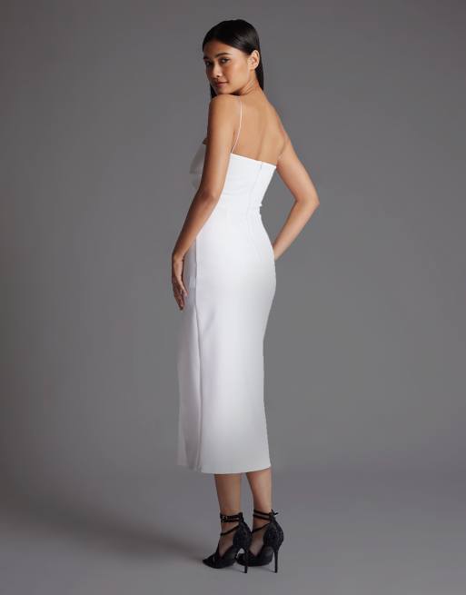 Vesper Cami strap midaxi dress with thigh split in white, 2 of 4