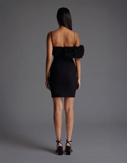 Vesper Cami strap ruffled mini dress in black, 2 of 4