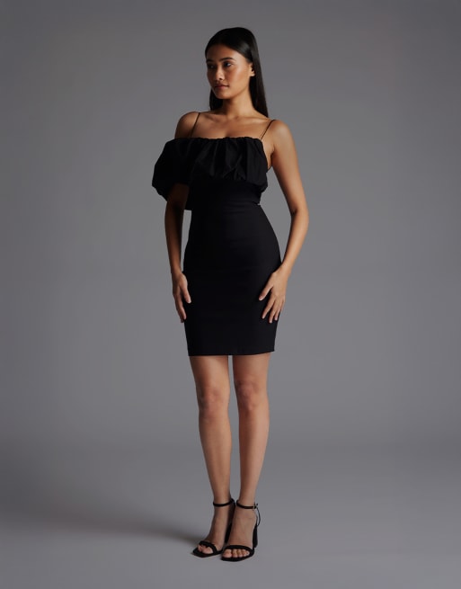 Vesper Cami strap ruffled mini dress in black, 4 of 4