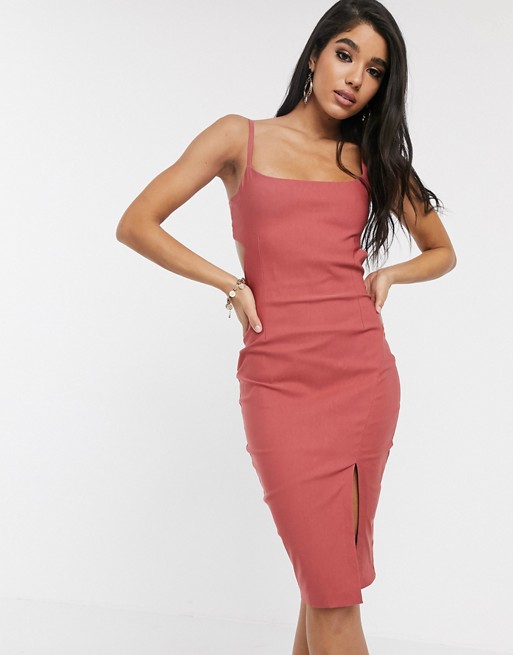 Vesper cami strap with cut out midi dress in vintage rose