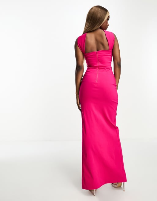 Bandeau Maxi With Thigh Split - Hot Pink