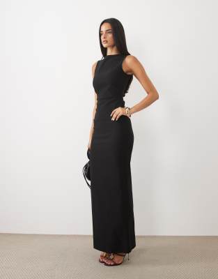 Vesper Cowl Back High Neck Bengaline Maxi Dress In Yellow