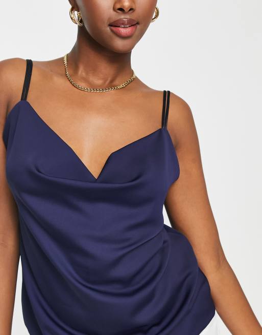 Vesper cowl neck cami top in navy