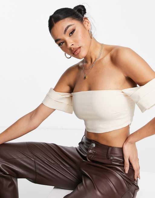 Vesper - Crop bardottop in crème