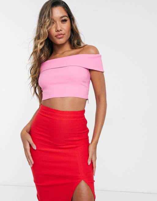 Vesper - Crop top d'ensemble à encolure Bardot - Rose
