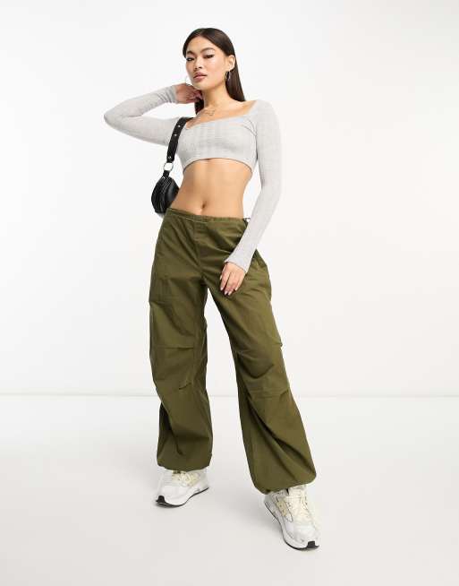 Vesper - Crop top met lange mouwen en vierkante hals in grijs