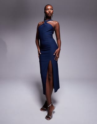 Vesper Cross Neck Midaxi Dress in Navy