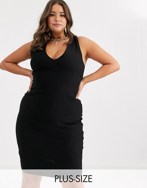 Vesper Plus midi stretch dress with strappy back in black