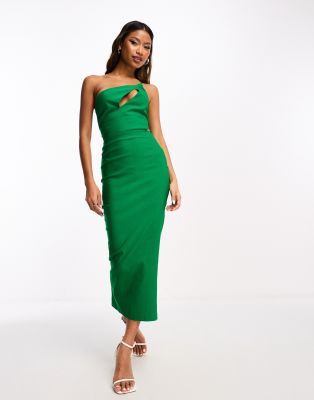 Vesper Cut Out One Shoulder Midi Dress In Bright Green