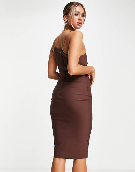 Dresses Vesper cut out side mini dress with spilt in chocolate 