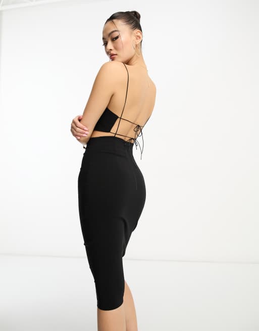 Black strappy on sale bodycon midi dress