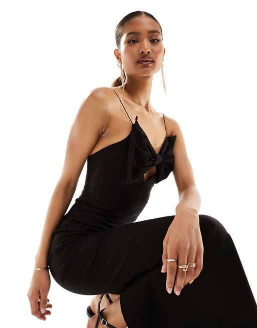 Vesper – Czarna sukienka maxi na ramiączkach z kokardką