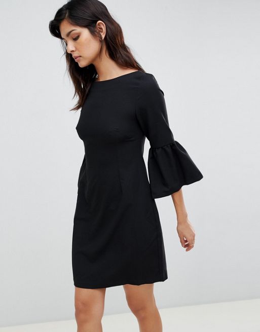 Vesper – Czarna sukienka midi z rękawem typu dzwonek i suwakiem z tyłu na  plecach | ASOS