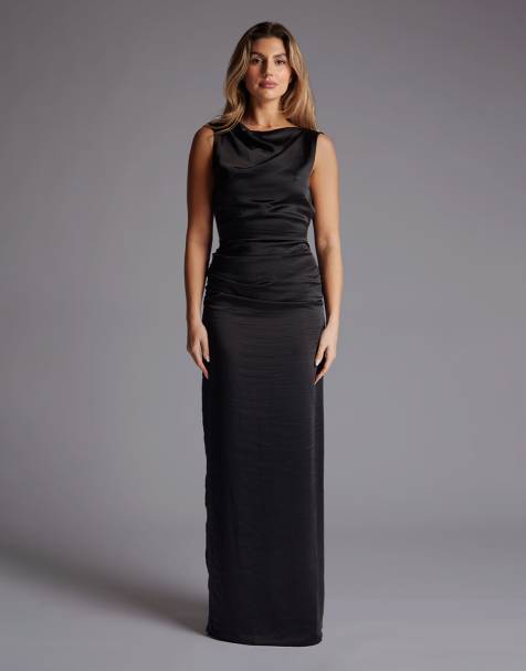 Vesper Draped satin maxi dress with low back in black - view 1