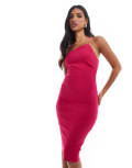 [Vesper] Vesper exclusive asymmetric one shoulder midi dress in fuchsia pink 14 Fuchsia