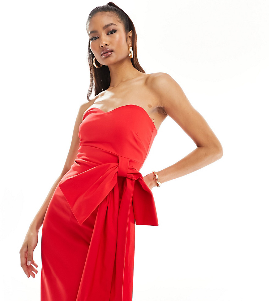 Vesper exclusive bandeau oversized bow maxi dress in red