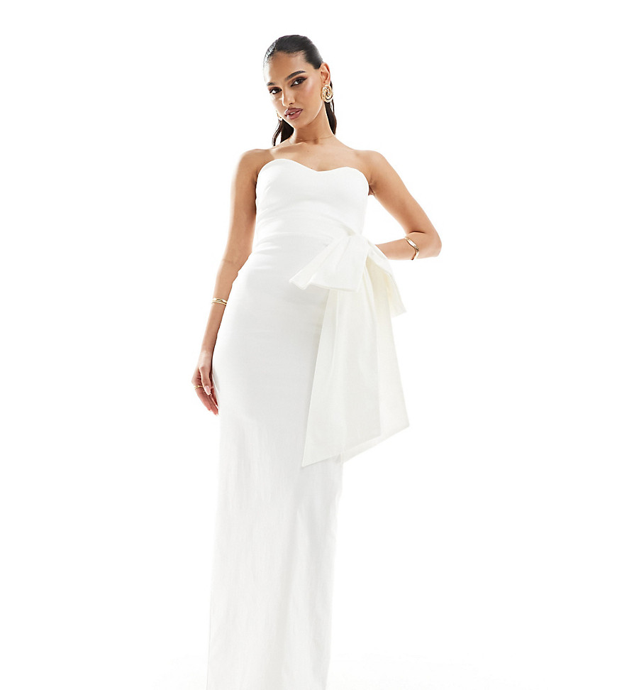 Vesper exclusive bandeau oversized bow maxi dress in white