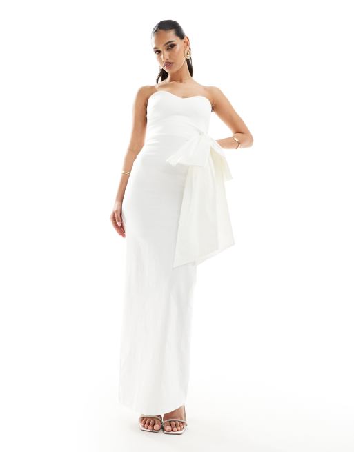 Vesper - Exclusivité - Robe bandeau longue en bengaline avec nœud oversize - Blanc