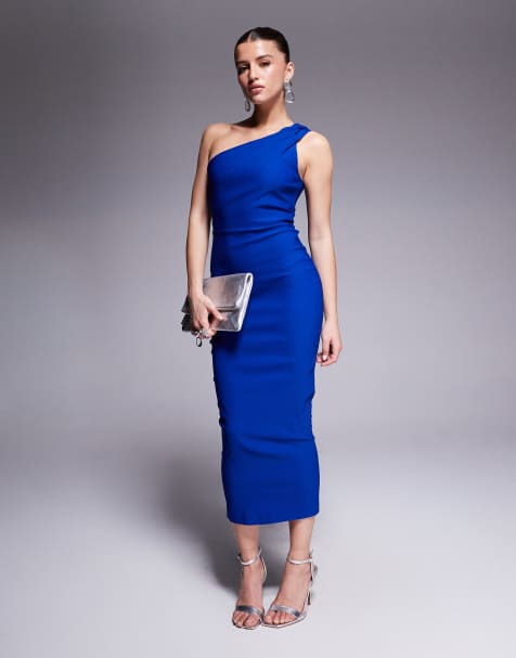 Vesper – Figurbetontes Midaxi-Kleid aus Bengaline in Kobaltblau mit One-Shoulder-Träger - view 1