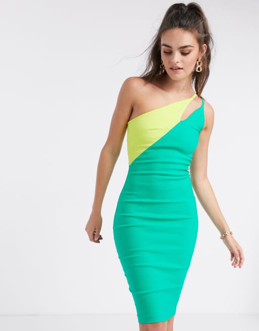 Vesper - Fiona - Robe mi-longue contrastée - Vert et citron vert