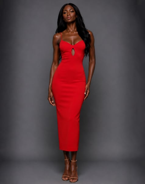 Vesper Front cut out cami strap midaxi dress in red - view 1