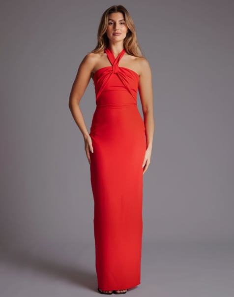 Vesper Halter neckline bodycon maxi dress in red - view 1