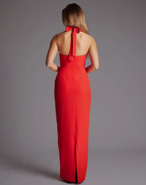 Vesper Halter neckline bodycon maxi dress in red, 2 of 4