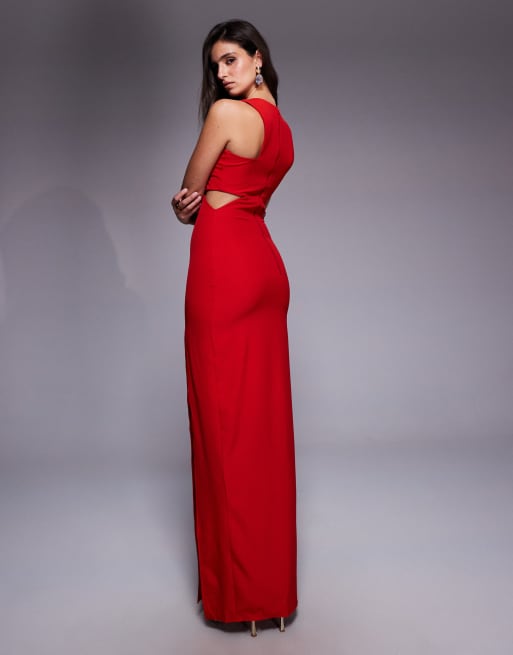 Vesper High neck maxi dress with cut-outs in red, 2 of 4