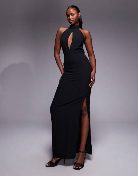Vesper High neck maxi dress with open back in black - view 1