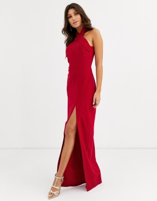 long red halter neck dress